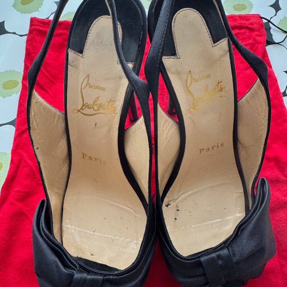 Christian Louboutin Sling Nodo 120 mm Crepe Satin Heels - Black EU 37 - Picture 3 of 12
